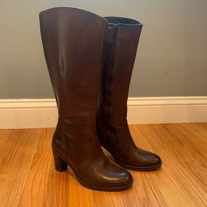 Aldo burgundy under the knee tall leather boots with 3 inch heel. Size 7.